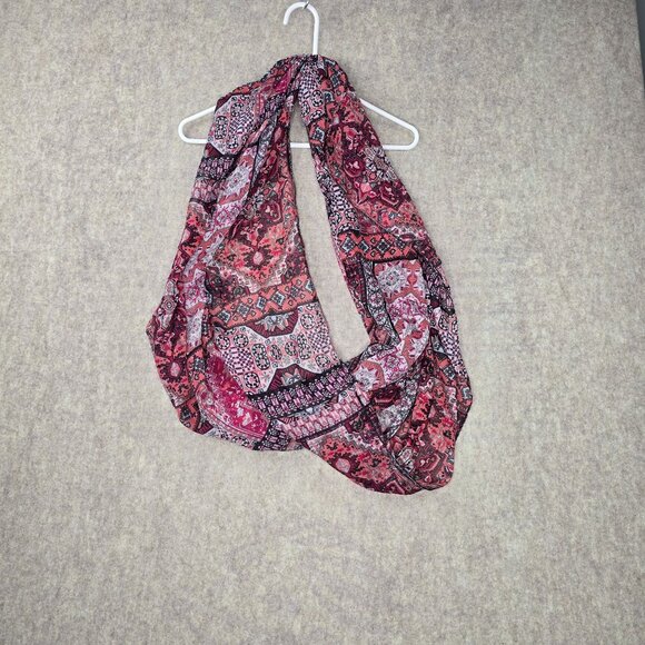 Charlotte Russe Infinity Scarf Pink & Red Paisley Boho Pattern Lightweight - Picture 2 of 5